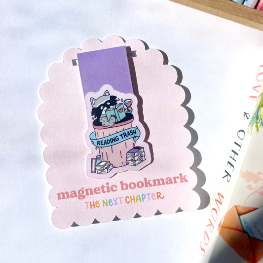 Reading Trash Raccoon Magnetic Bookmark